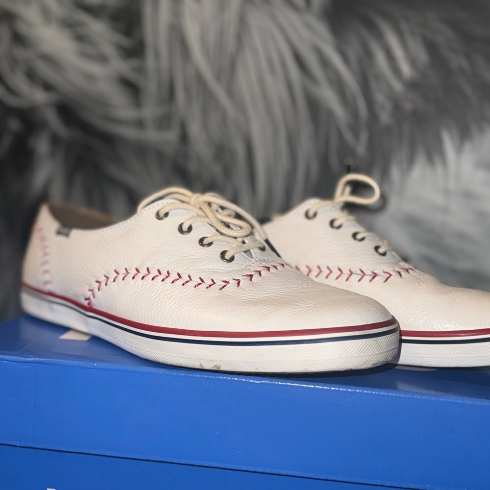 Keds White Sneakers with Red Stitching